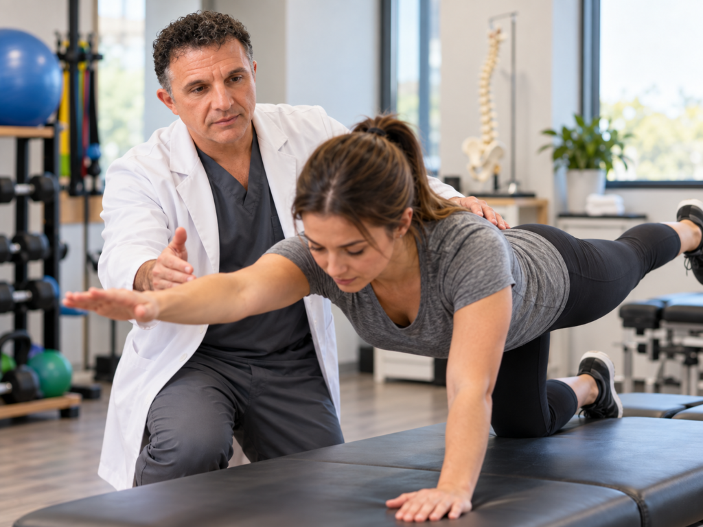 Dr. David Paolini guiding a patient through a rehabilitation exercise at Relief Chiropractic in Levittown, PA
